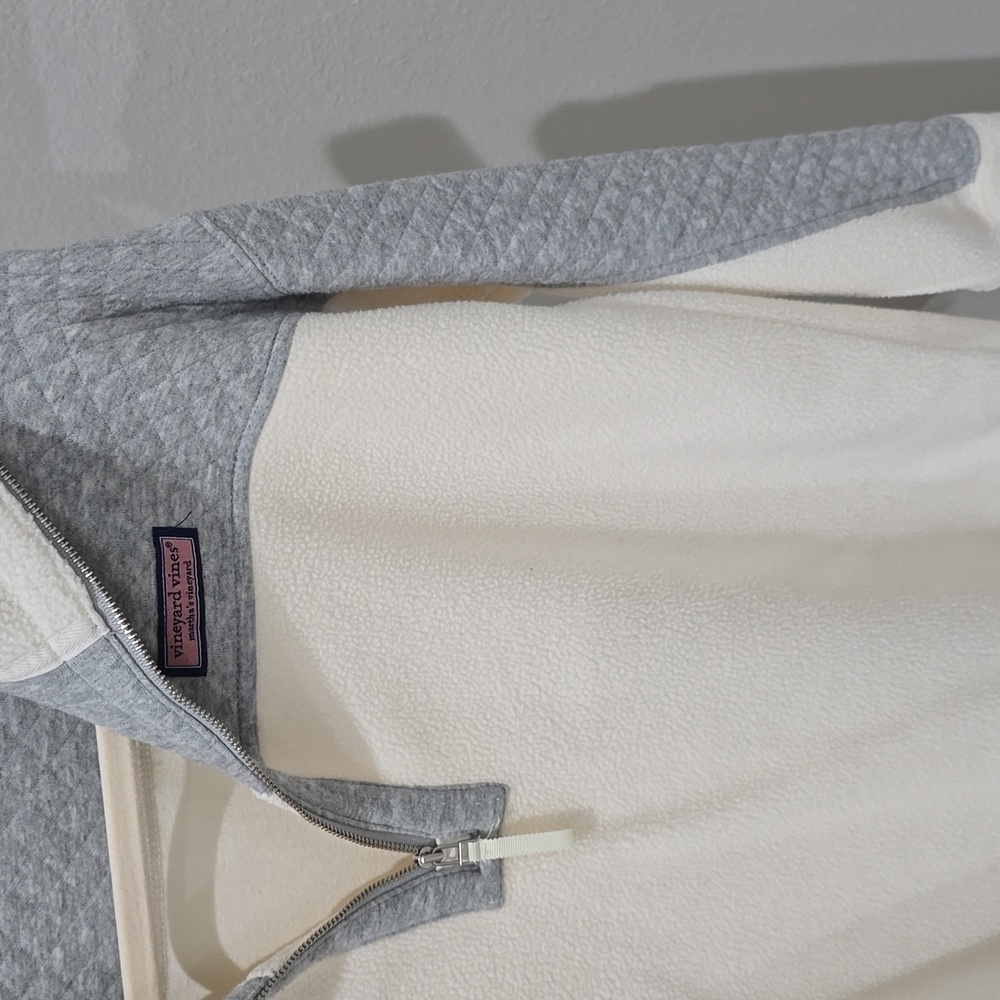 Vineyard Vines Women's Cream Grey Quilted Fleece Pullover Half Zip Womens XXS - Picture 6 of 14